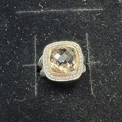 David Yurman Sterling & 18k 14mm Smoky Quartz & Diamond Albion Ring